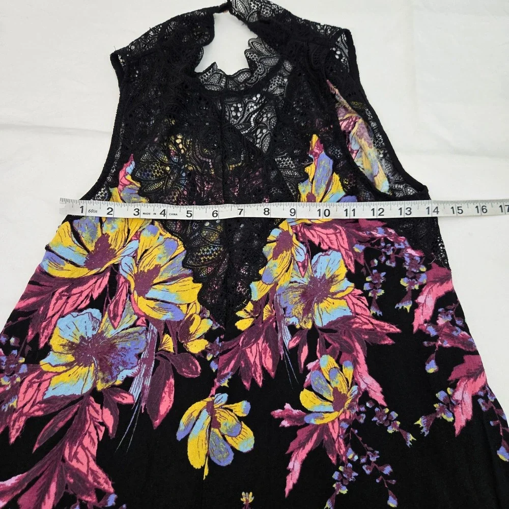 Intimately Free People Voile & Lace‎ Trapeze Slip Dress Black Floral Racerback S